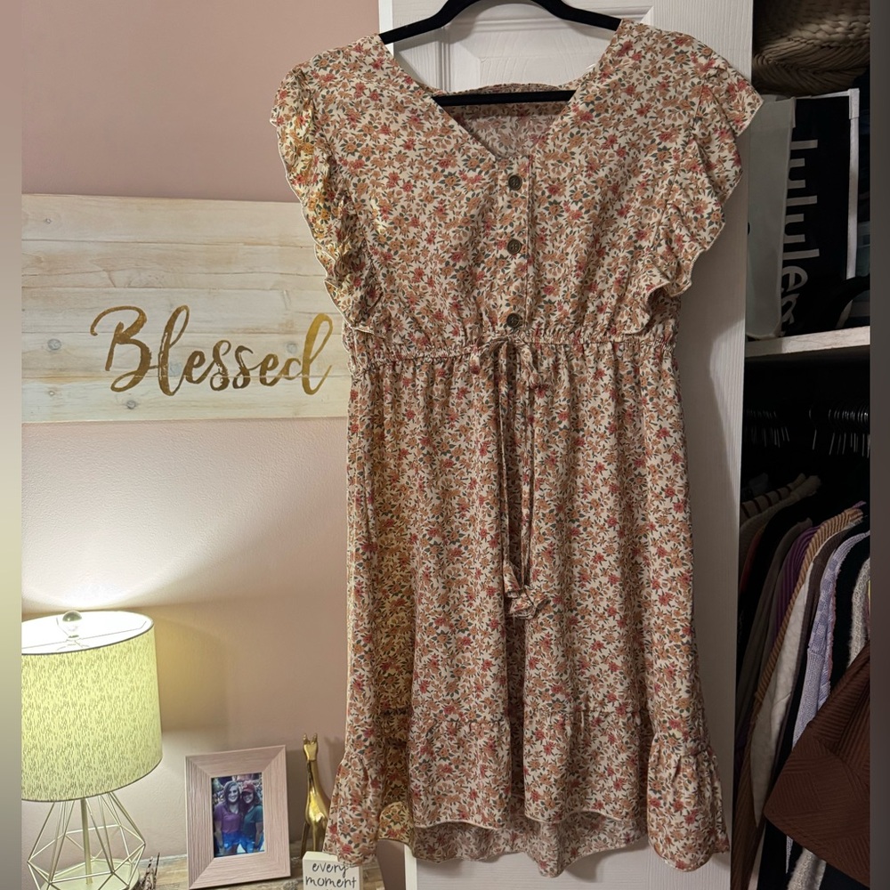 Umgee Floral Kids Dress with Ruffle Sleeves